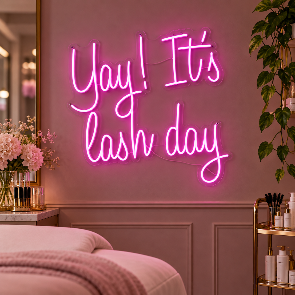 Yay It’s Lash Day Pink Neon Sign, LED Wall Light for Lash Studio Decor, Beauty Salon Aesthetic, Makeup Room Wall Art, Lash Artist Gift