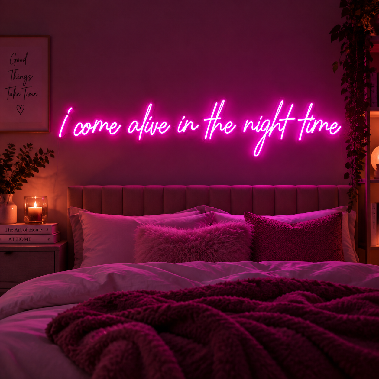 I Come Alive In The Night Time Neon Sign, Purple Led Wall Light For Bedroom Decor, Night Aesthetic Room Art, Lounge Lighting, Unique Gift