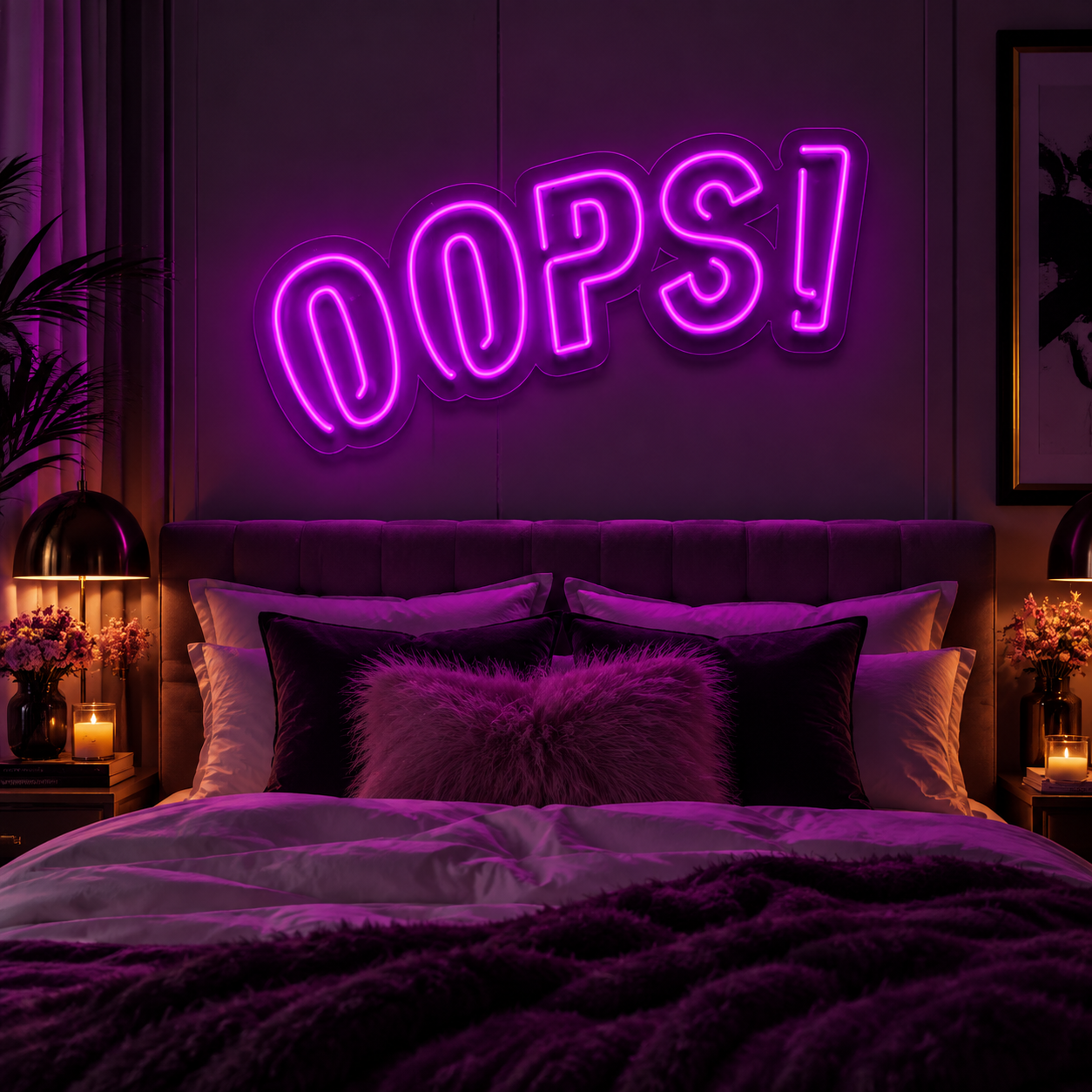 Oops Neon Sign, Purple LED Wall Light for Glam Bedroom Decor, Fun Aesthetic Room Wall Art, Dorm Room Lighting, Unique Gift