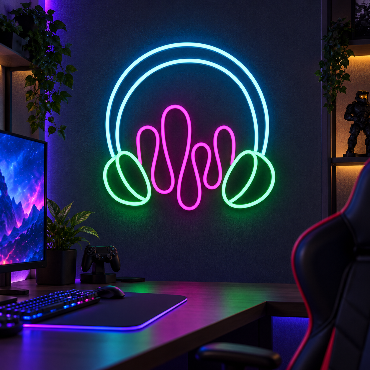 Headphone With Music Neon Sign, LED Neon Light For Gaming Room, Music Studio Wall Decor, Gamer Setup Decoration, Bedroom Aesthetic Lighting, Music Lover Gift