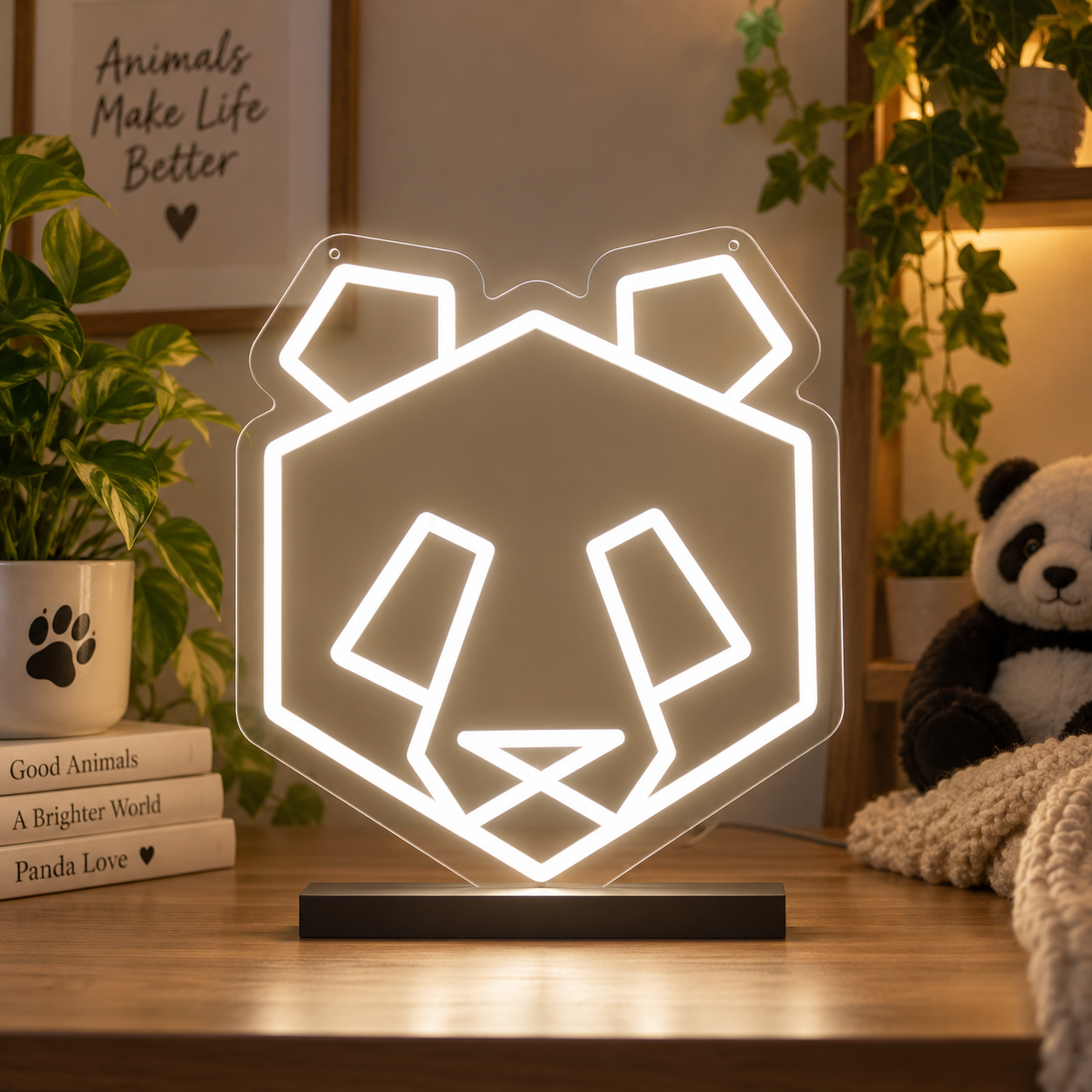 Panda Head Neon Sign, Cute Animal LED Neon Light, Nursery Wall Decor, Panda Lover Gift, Baby Room Decoration, Cute Bedroom Lighting